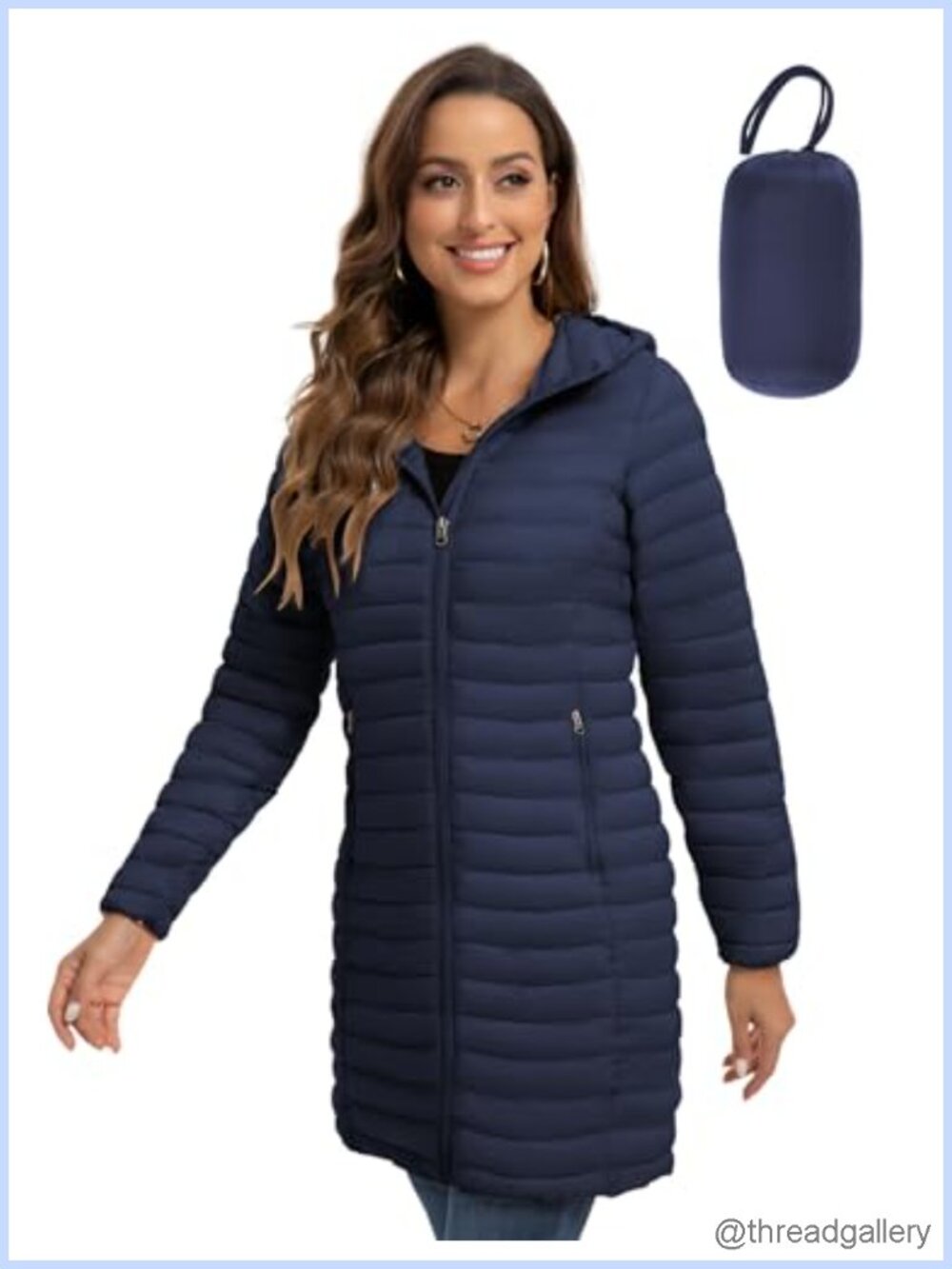 Packable Puffer Jacket for Women Lightweight Hooded Quilted Long Travel Jacket